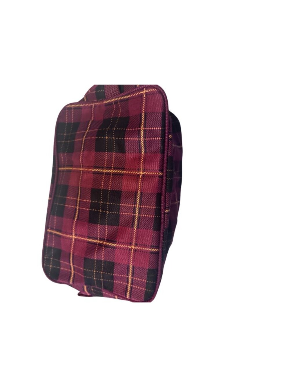Vintage Lacrosse burgundy black and yellow plaid toiletry travel bag - Picture 2 of 5